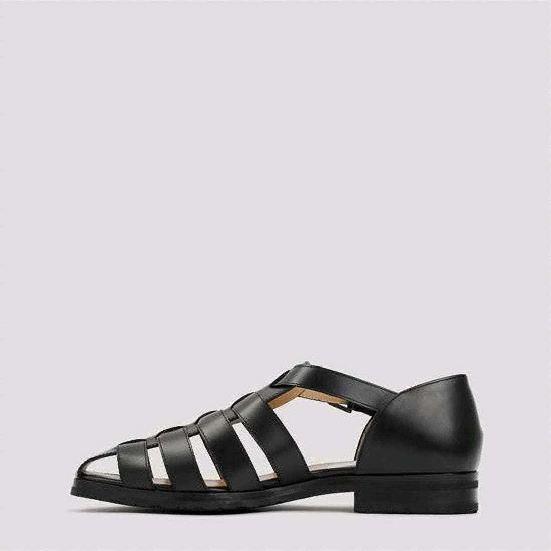 Paraboot Refined Black Leather Sandals With Sturdy Rubber Sole