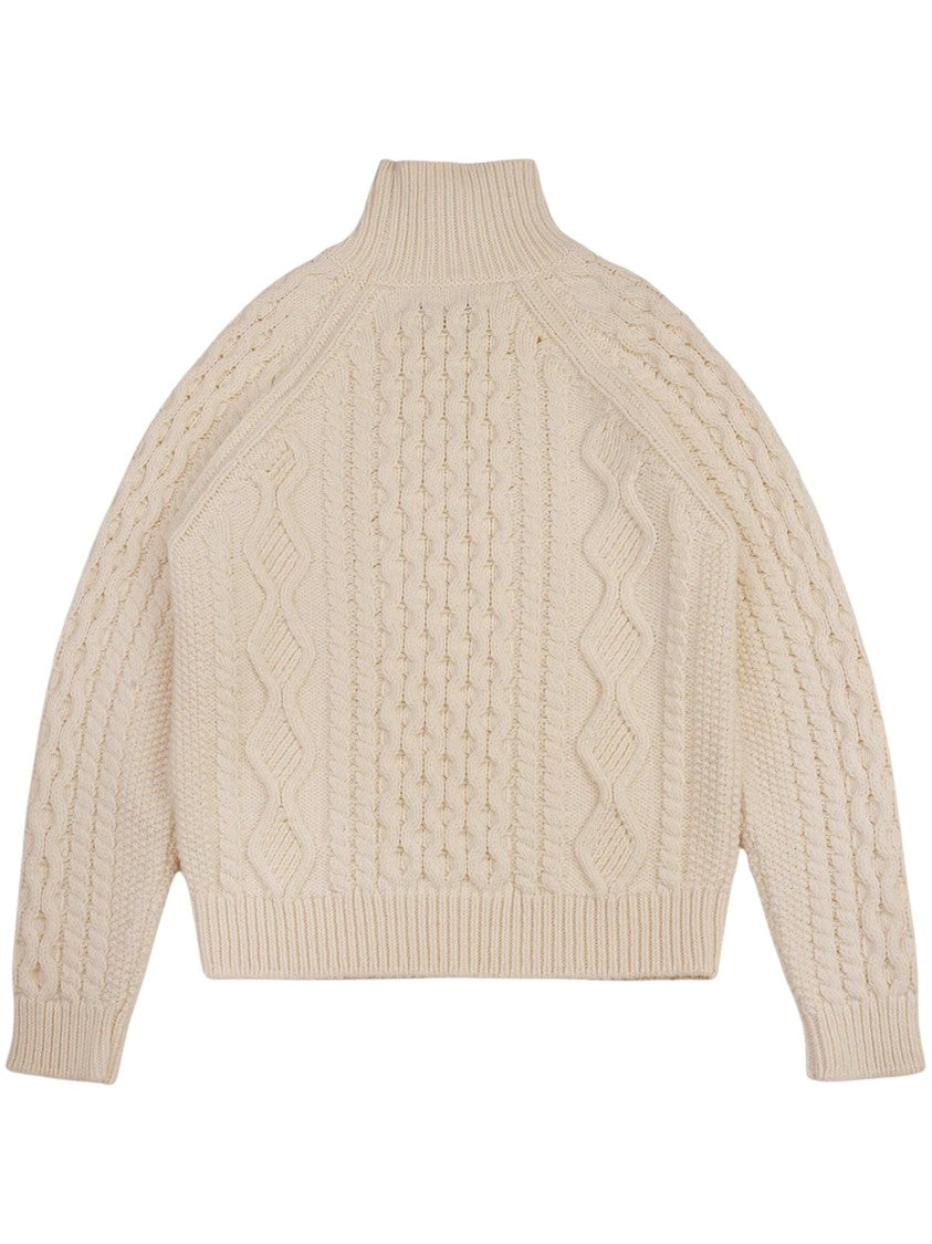Baracuta Aran Patterned Chunky Knit Mock Neck Sweater