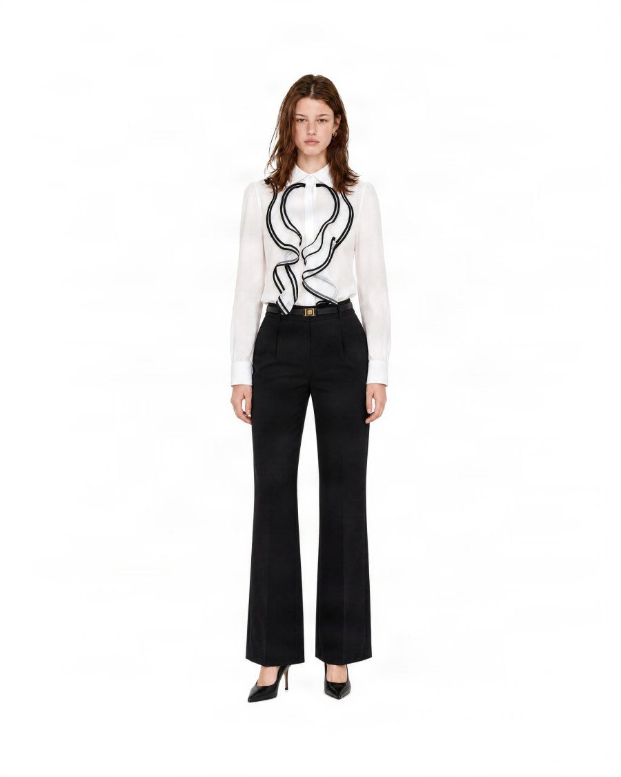 Elisabetta Franchi Ivory Ruffled Long-Sleeve Viscose Blouse