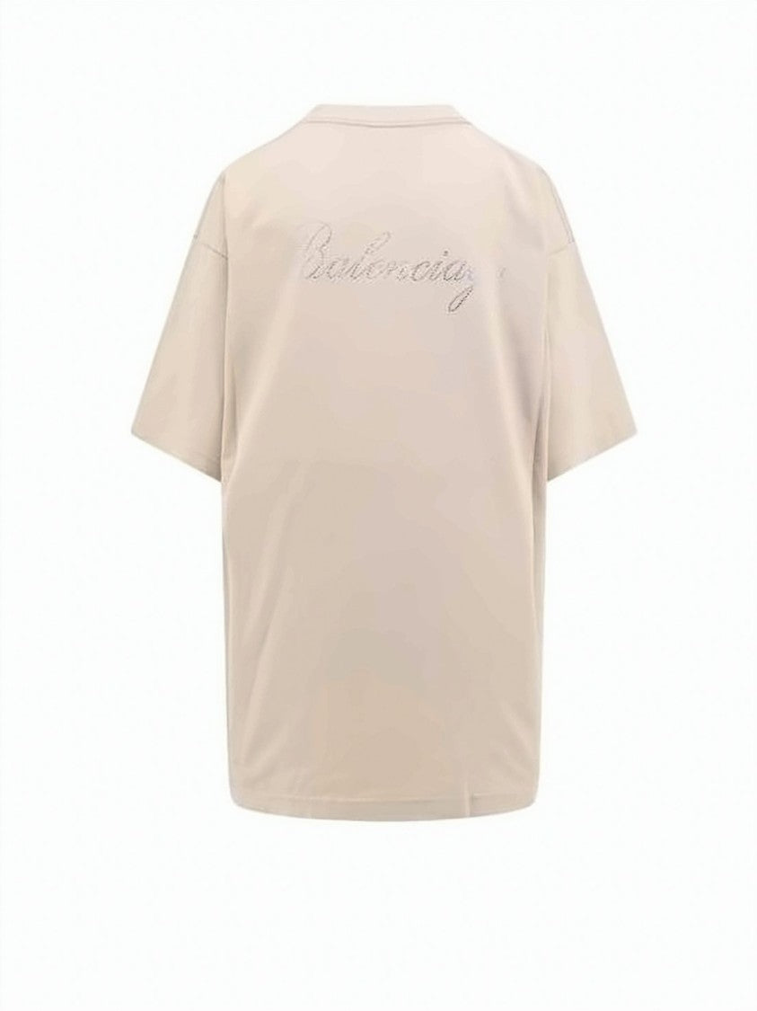 Balenciaga Relaxed Fit Cotton T-Shirt With Rhinestone Detail