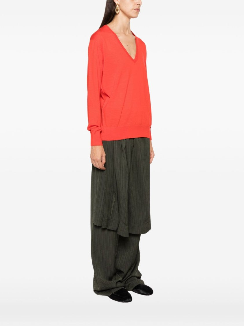 Dries Van Noten Loose Fit Deep V-Neck Knit Sweater