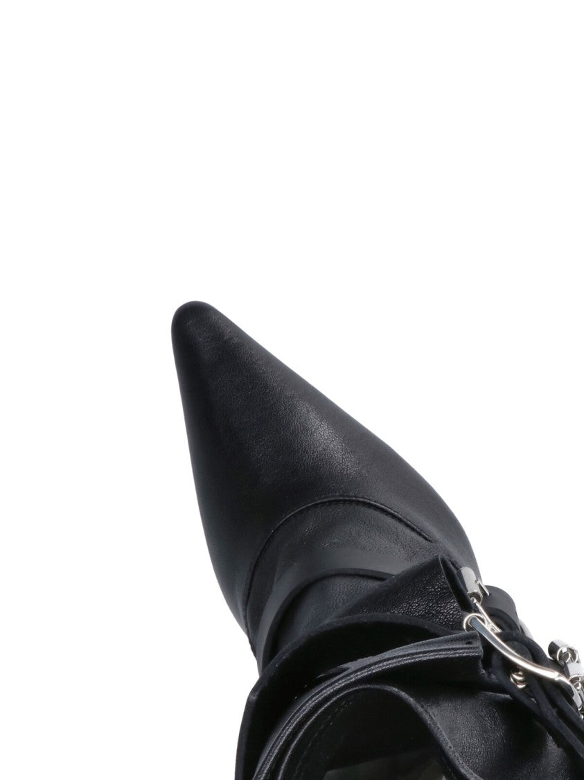 Vivienne Westwood Pointed-Toe Mid-Calf Boots With Silver Buckle Straps