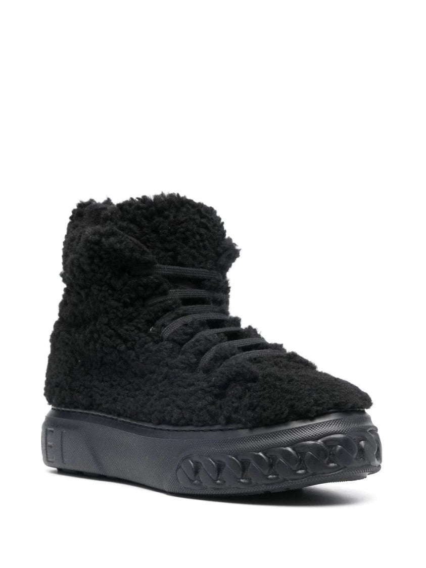 Casadei High-Top Black Booties With Lace-Up Front And Fleece Finish