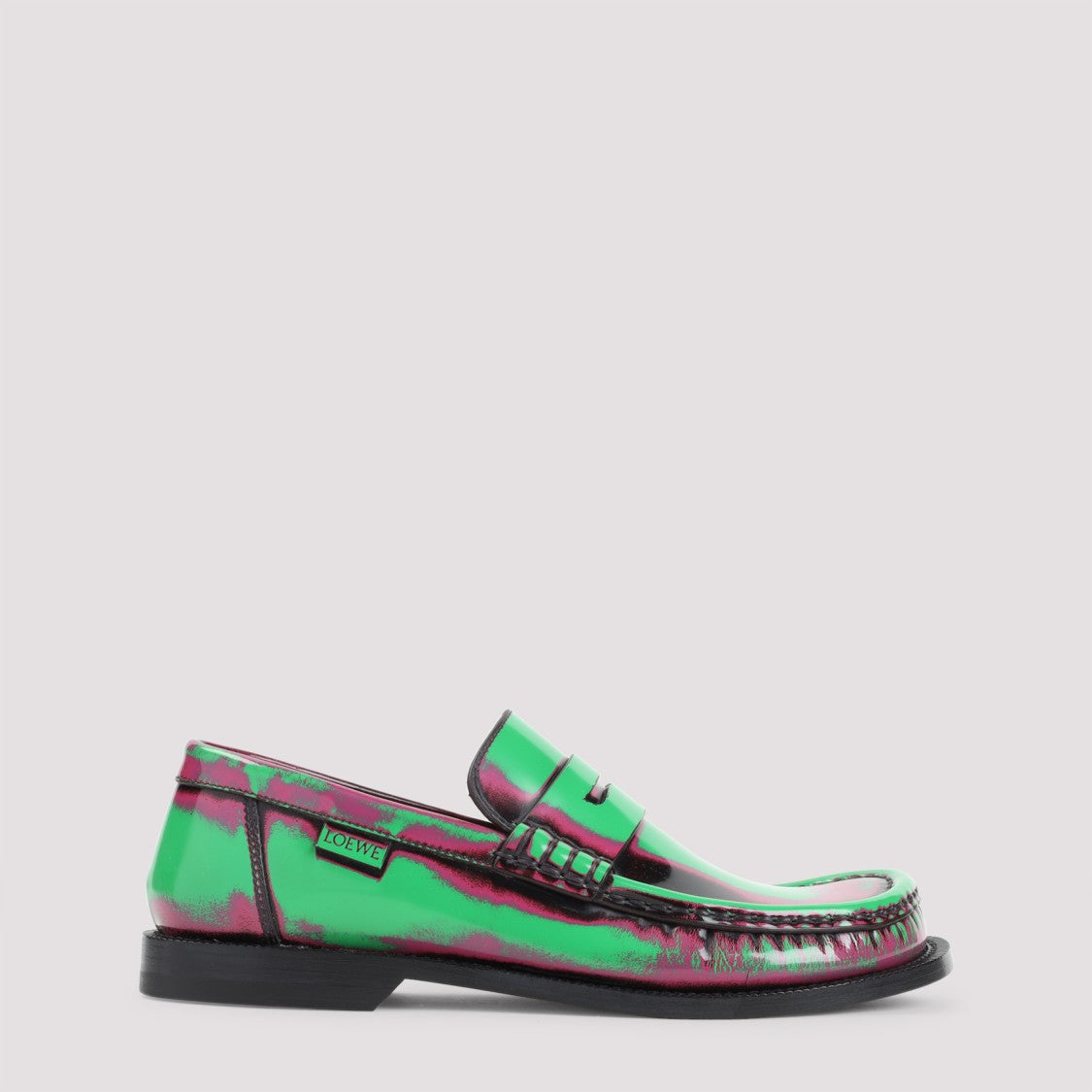 Loewe Campo Brushed Green And Pink Calf Leather Loafers
