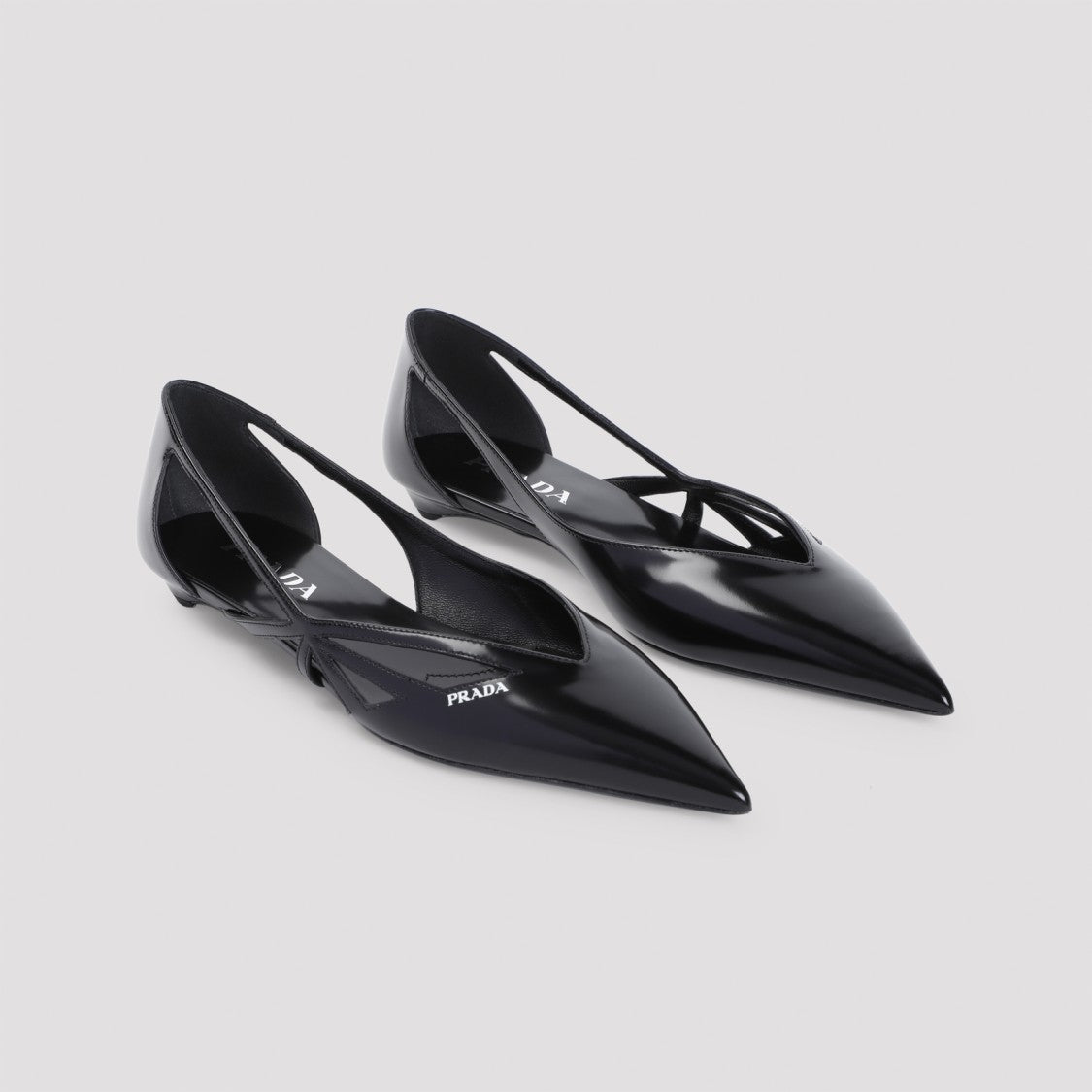 Prada Cut-Out Black Ballerinas With Glossy Finish