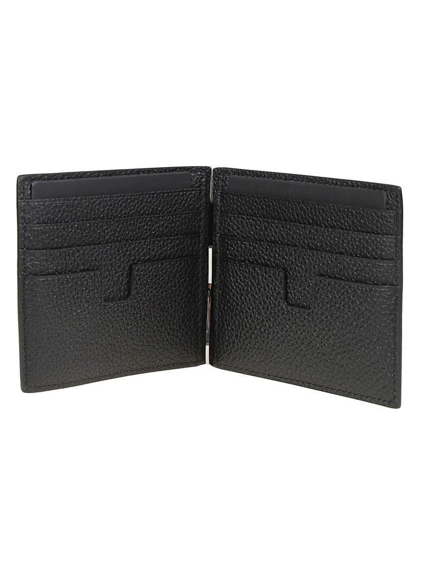 Tom Ford T Line Money Clip Textured Calf Leather Wallet