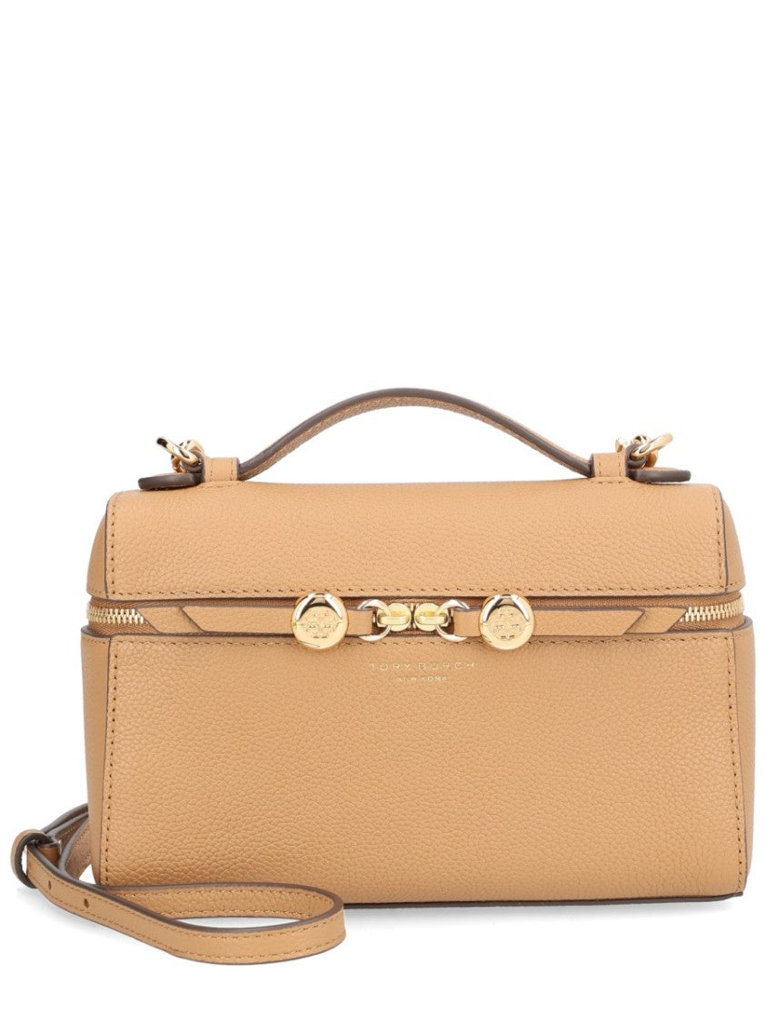 Tory Burch Brown Romy Pebbled Leather Shoulder Bag