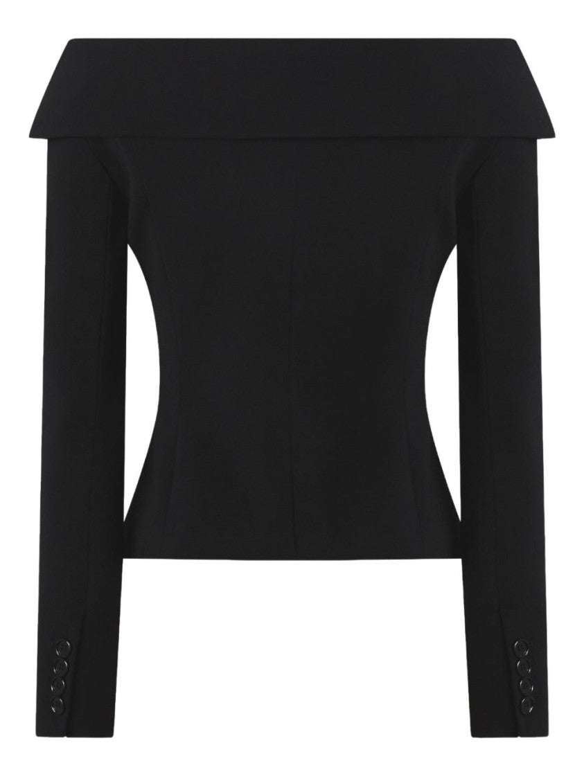 Pinko Off-The-Shoulder Fitted Black Crepe Blazer