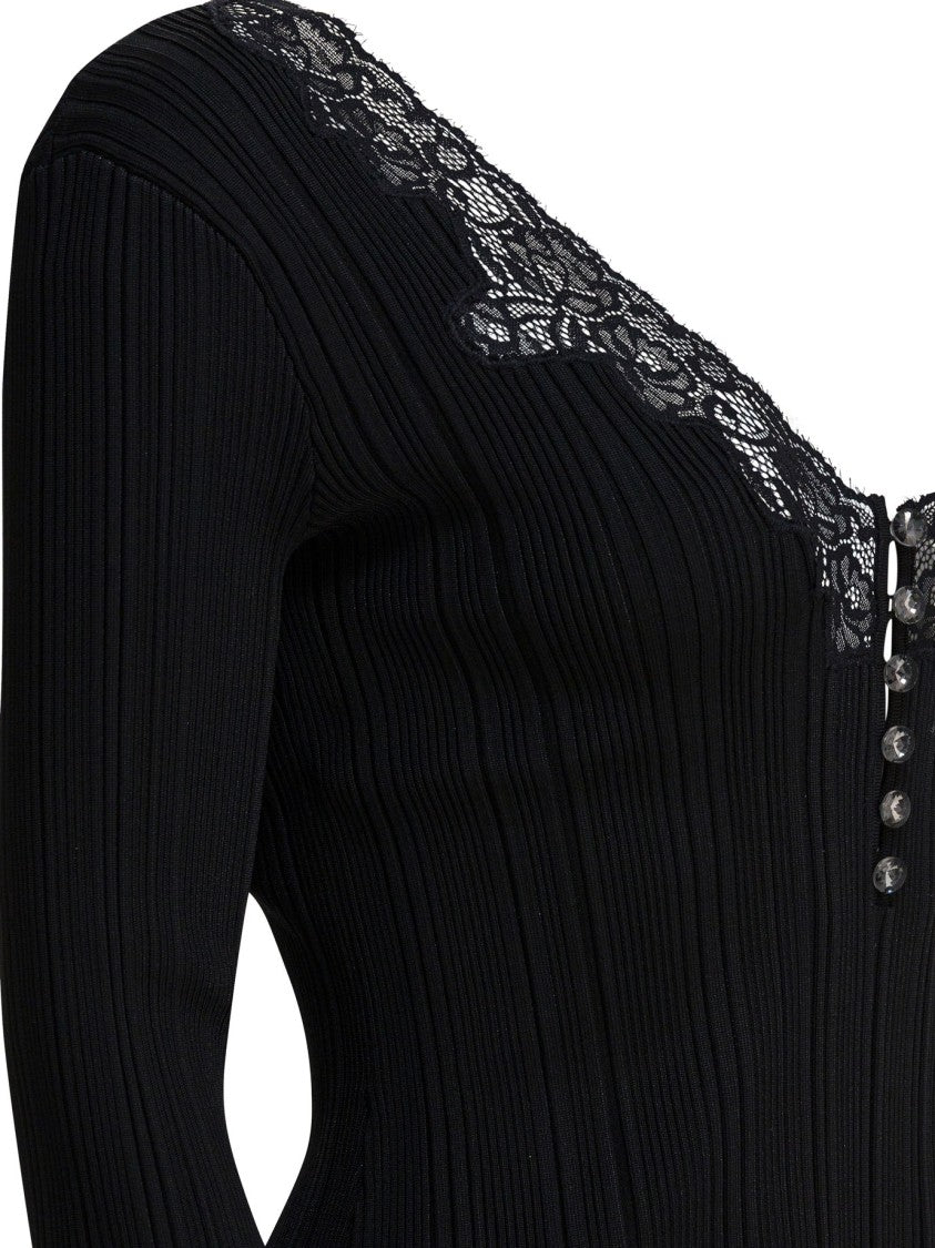 Self-Portrait Fitted Black Top With Lace Insert