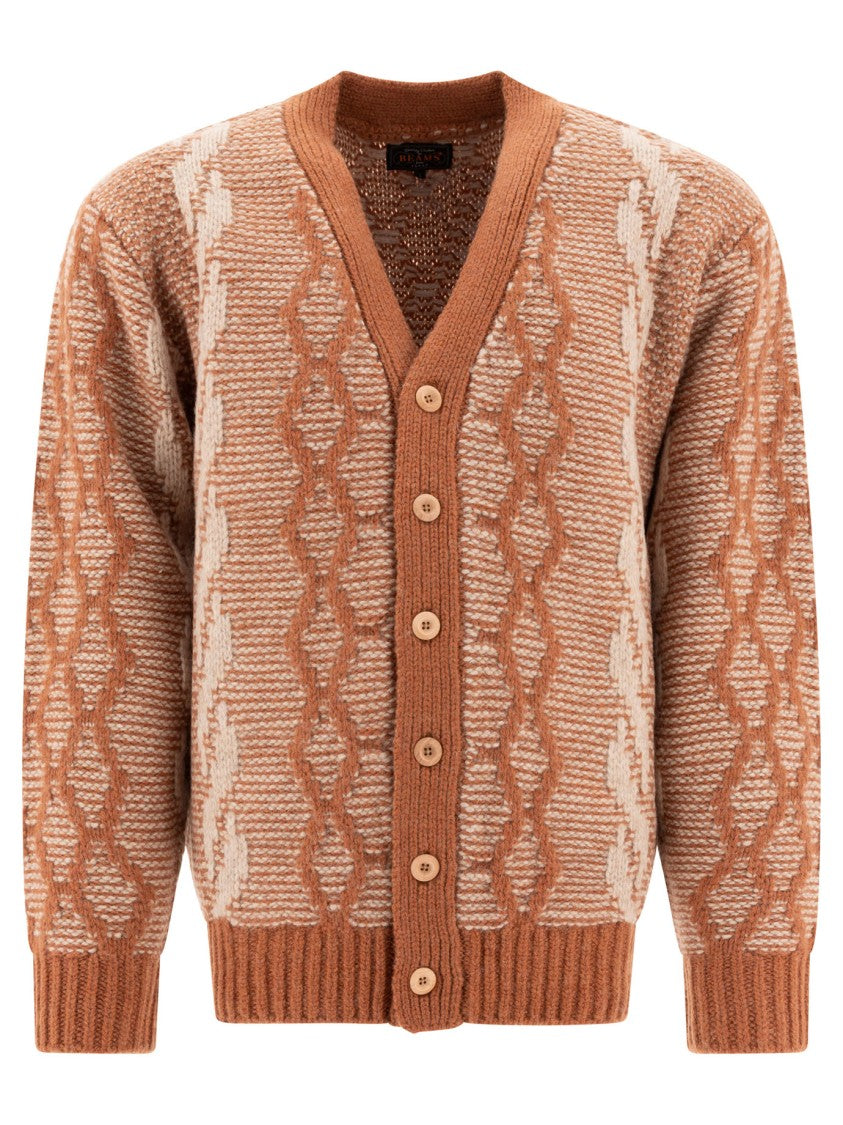 Beams Plus Textured Cable Knit Cardigan