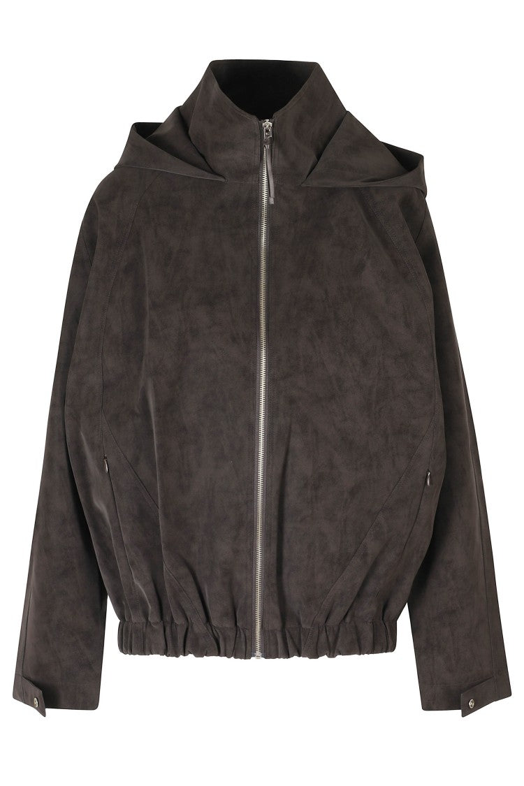 La Piscine Dark Brown Faux-Suede Bomber Jacket With Boxy Silhouette