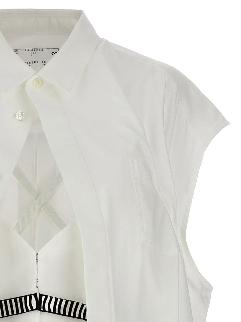 Sacai Sleeveless Shirt With Overlapping Detail And Contrast Embroidery