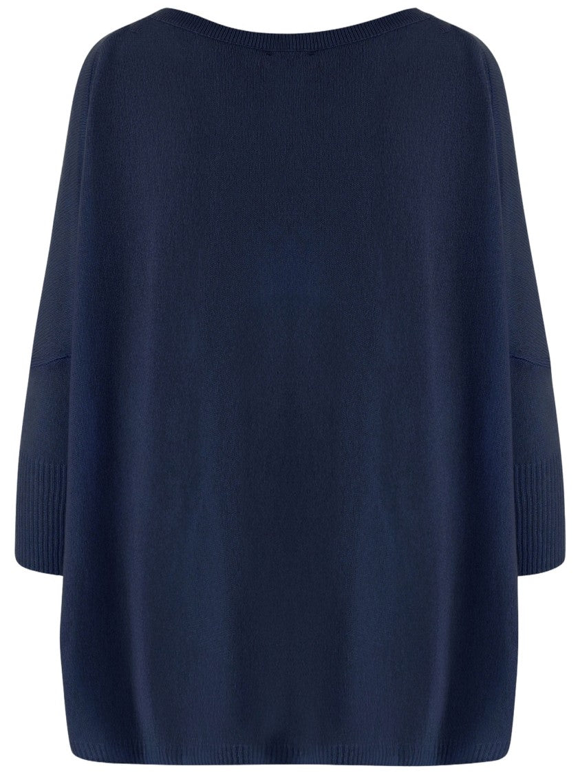 Allude Relaxed Fit Navy Blue Cashmere Sweater