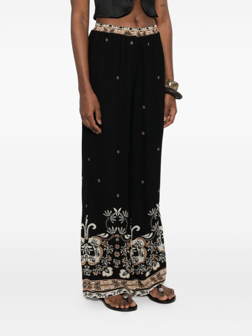 Twinset U&B Black Floral Print Wide-Leg Pants