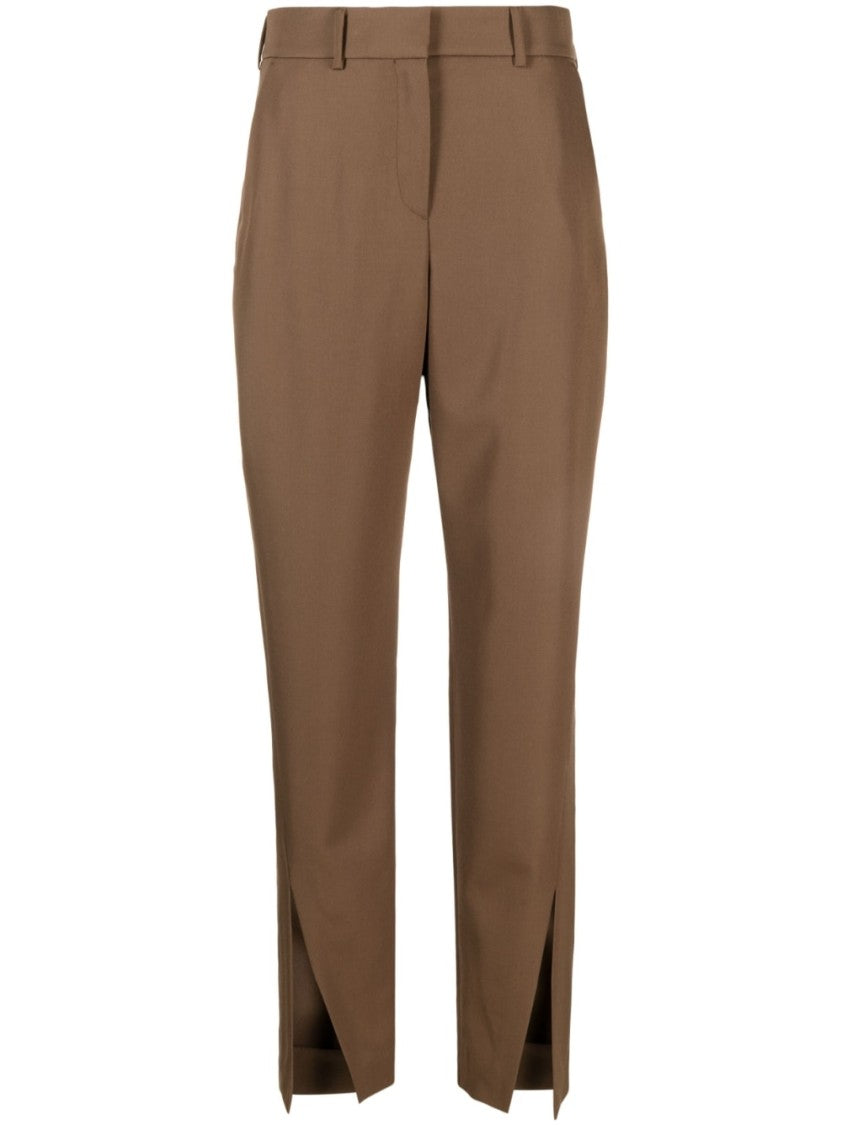 Balmain Tobacco Brown Slit Tapered Wool Trousers