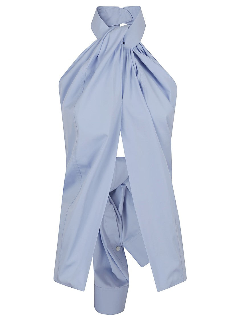 Stella Mccartney Cross Halterneck Cotton Poplin Top