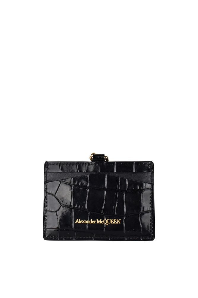 Alexander Mcqueen Crocodile-Effect Leather Card Holder With Gold Chain