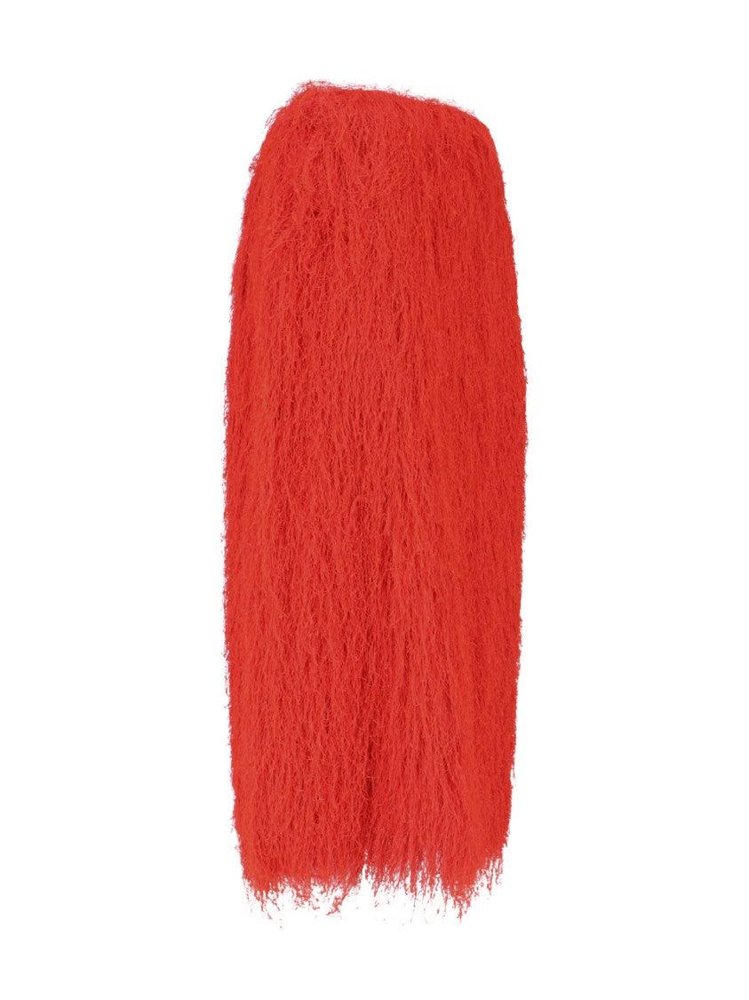 Dries Van Noten Red Sokna Fringe Textured Midi Skirt