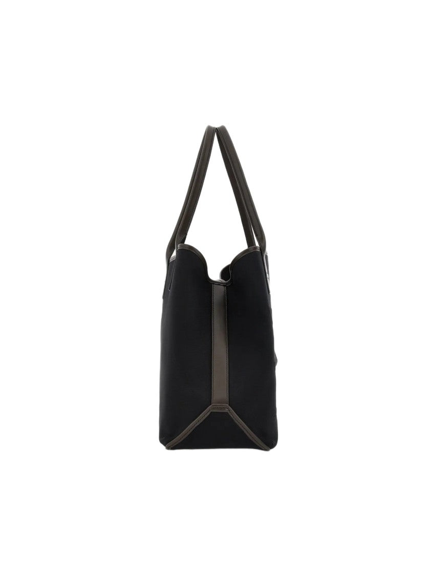 Hogan Cotton Shopping Bag With Leather Accents