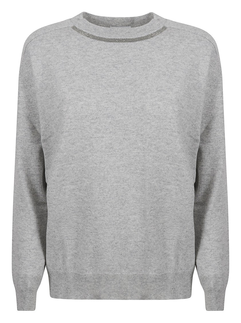 Brunello Cucinelli Gray Cashmere Sweater With Classic Crew Neckline