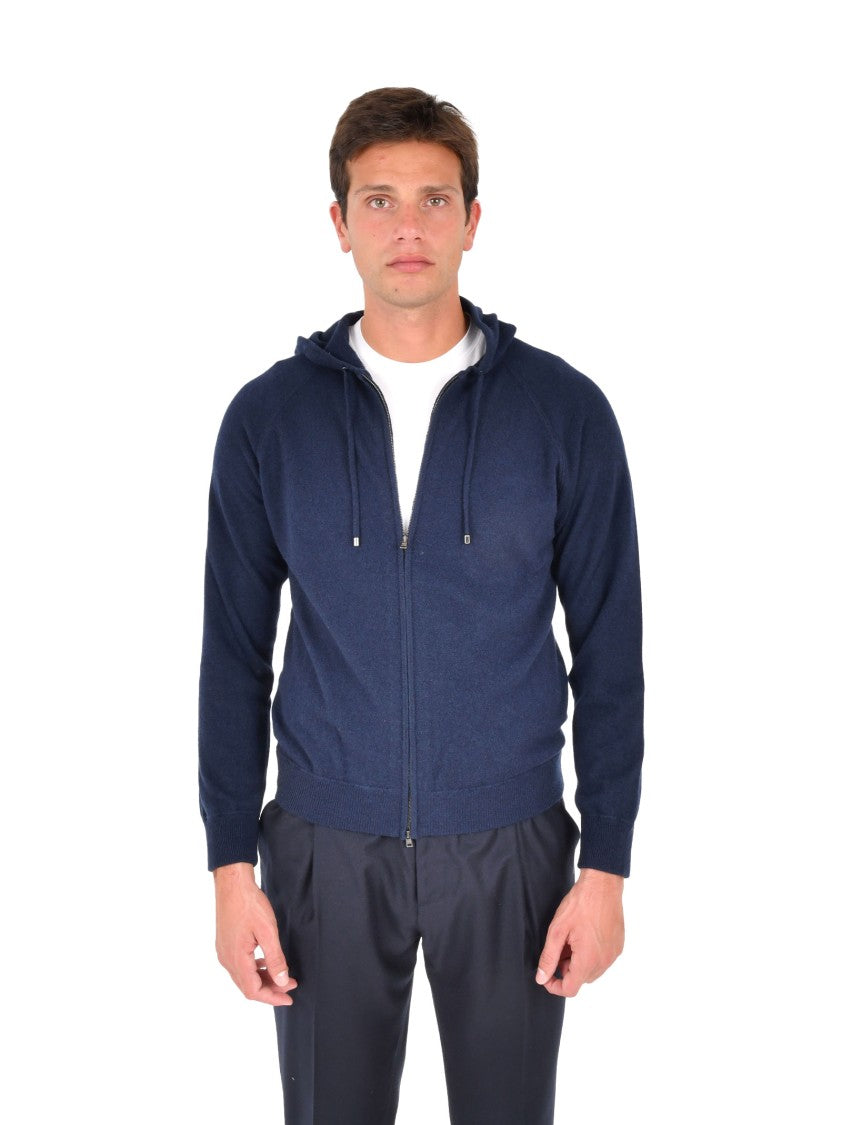 Herno Navy Blue Cashmere Zip-Up Cardigan