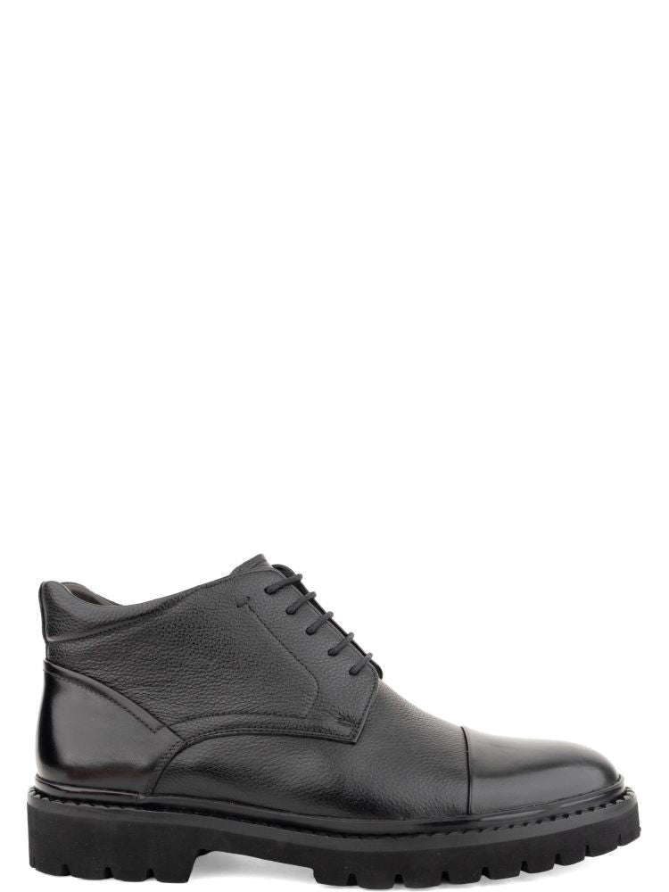 Alberto Gozzi Black Sleek Closed Front Rugged Sole Leather Ankle Boots