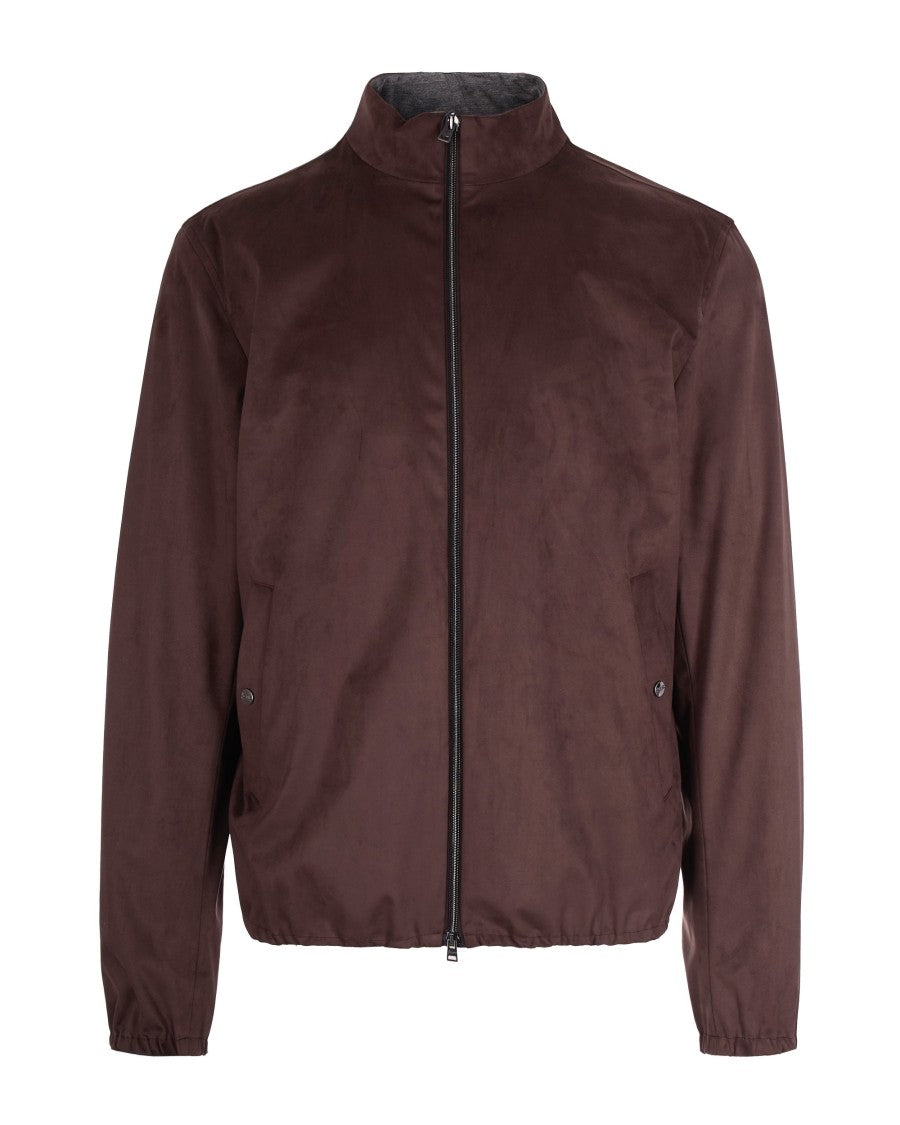 Herno Suede-Texture Brown Casual Jacket With High Collar