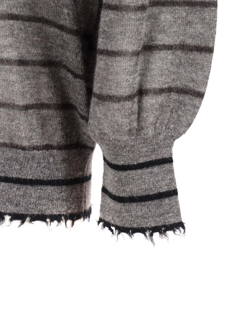 Kangra Cashmere Wide-Neck Knit Top With Frayed Edges