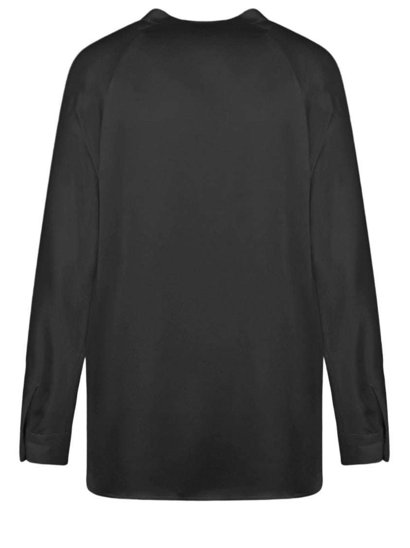 Vince Silk V-Neck Shirt With Mandarin Collar And Adjustable Cuffs