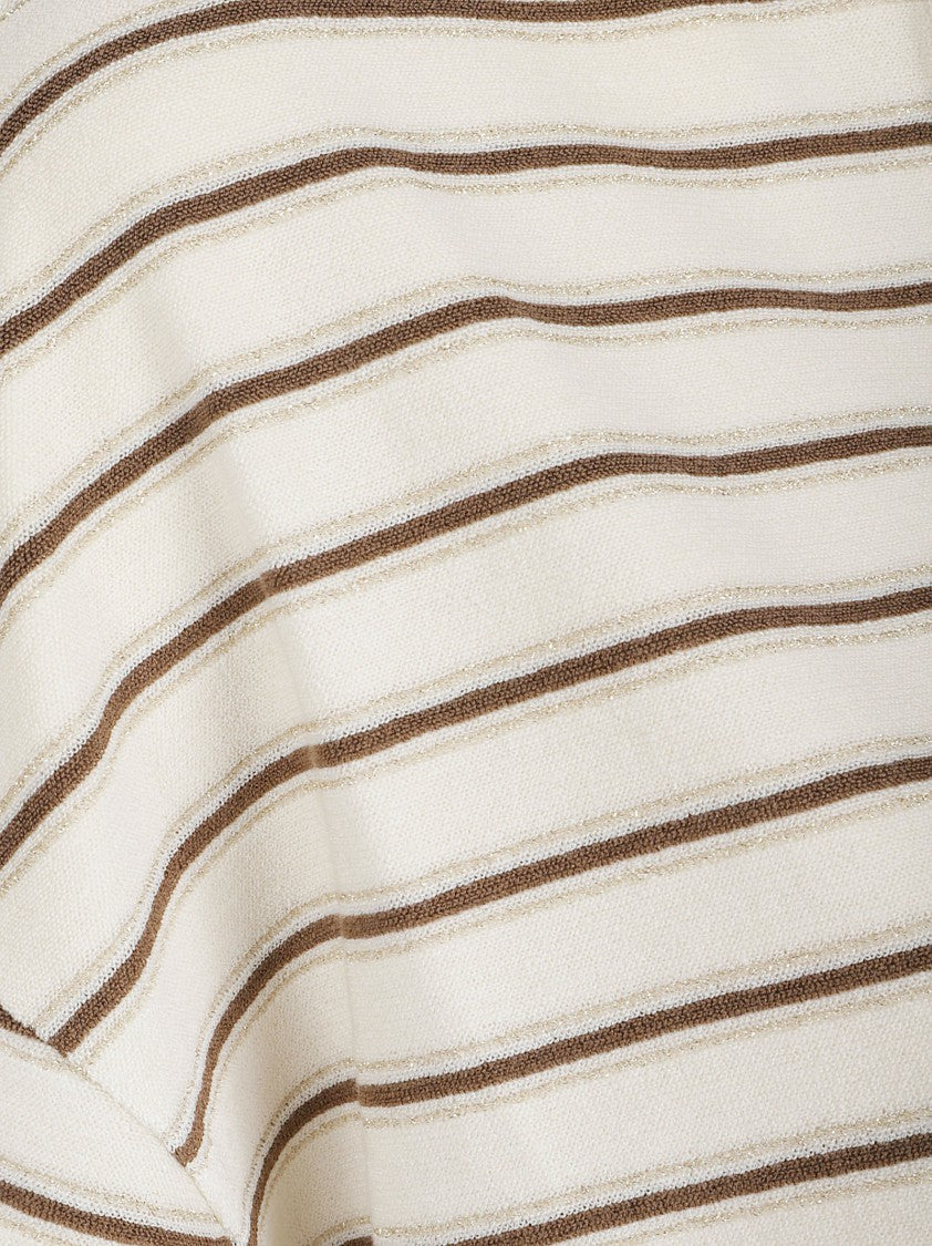 Brunello Cucinelli Cropped Top With Horizontal Stripes And Open Collar