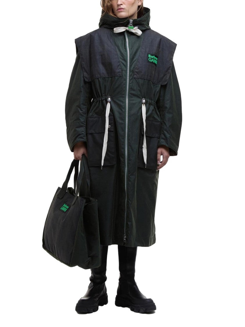 Barbour X Ganni Waxed Cotton Parka With Dual-Fabric Design