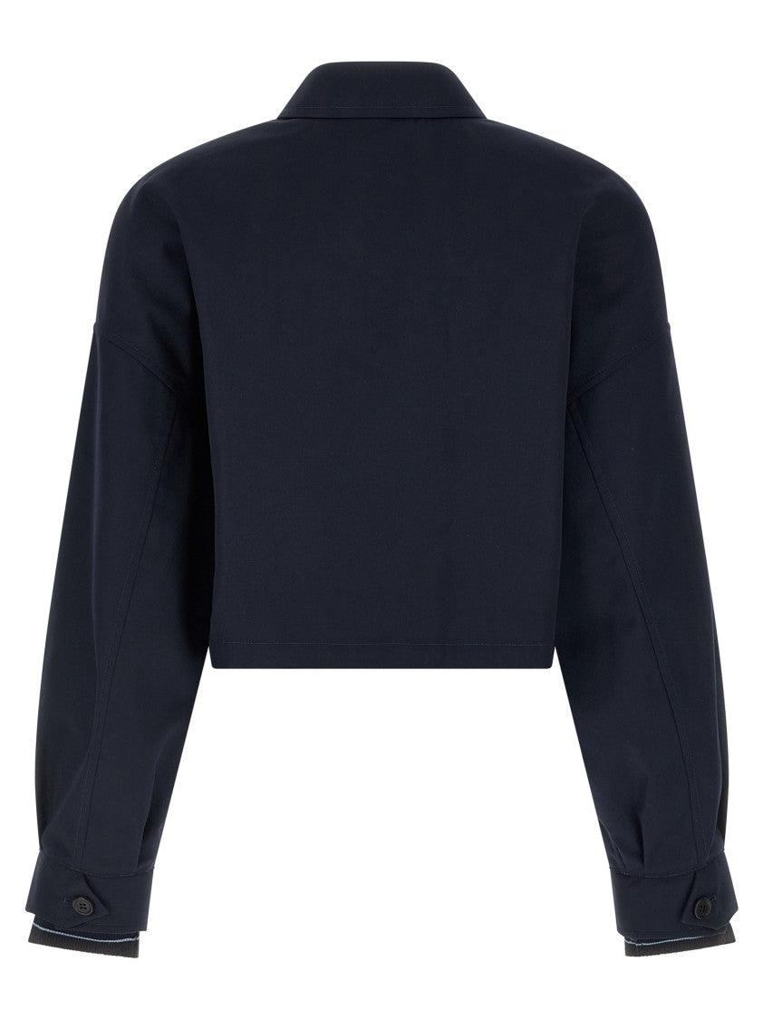 Prada Cropped Poplin Blouson With Enameled Logo And Ribbed Cuffs