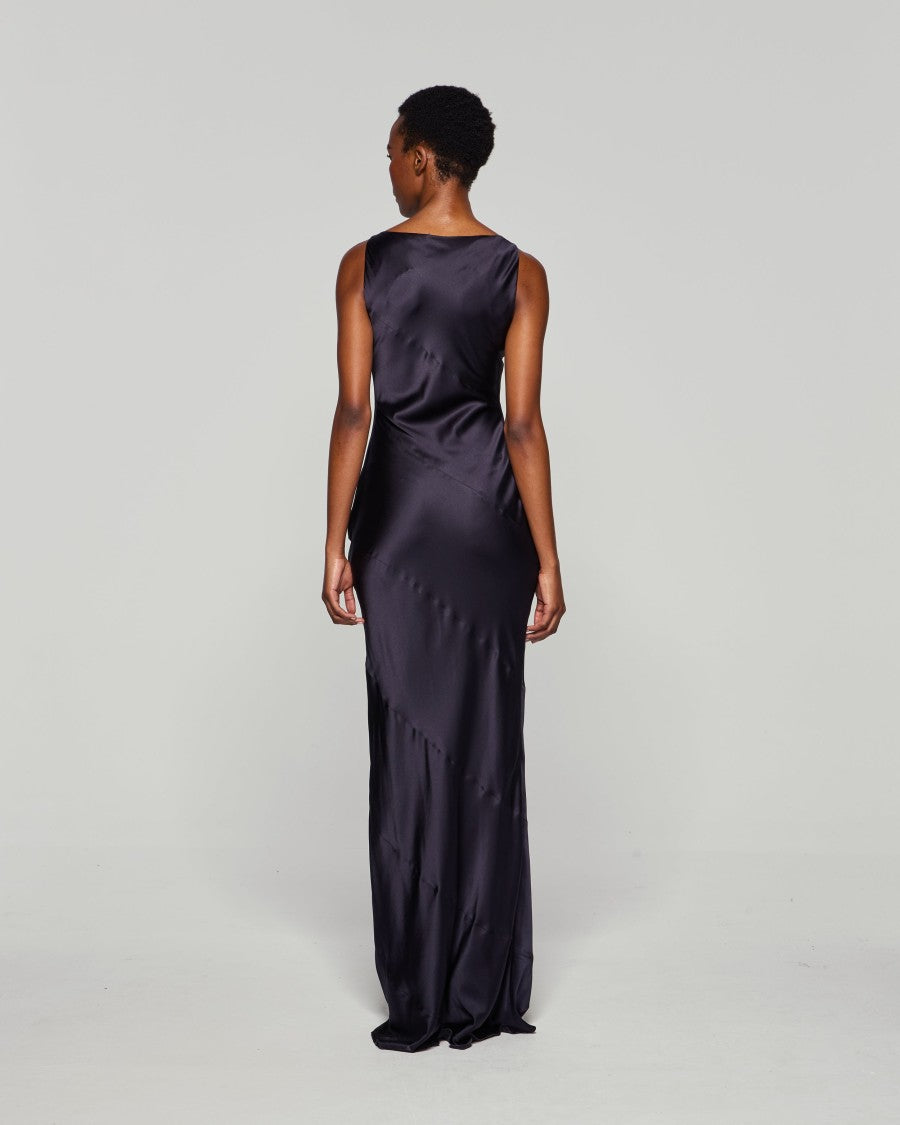 Serena Bute Silk Spiral Evening Dress - Midnight Navy