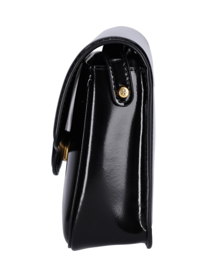 Tory Burch "Robinson" Shoulder Bag In Black Brushed Patent Leather