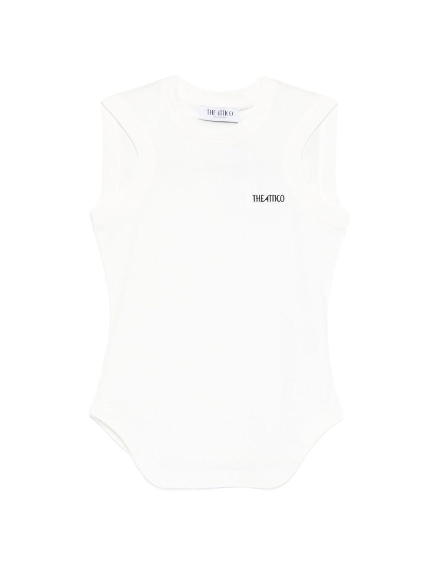 The Attico Sleeveless White Cotton T-Shirt With Curved Hem