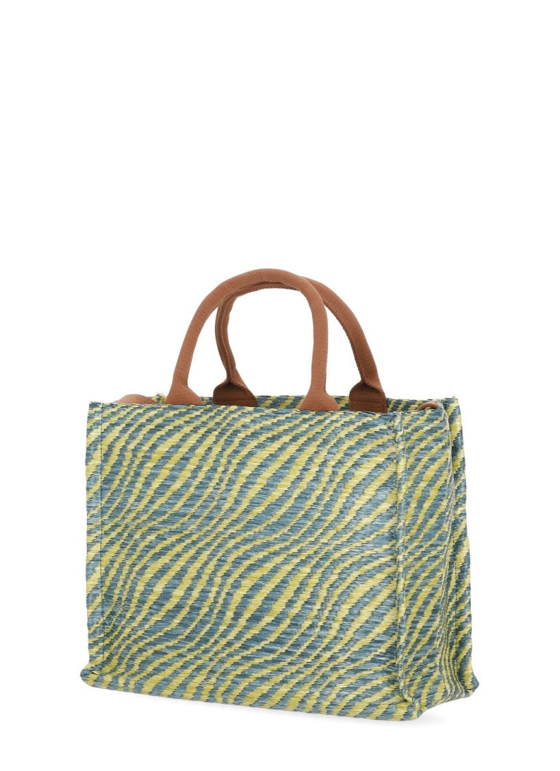 Marni Rectangular Shopping Bag With Contrasting Logo And Striped Pattern