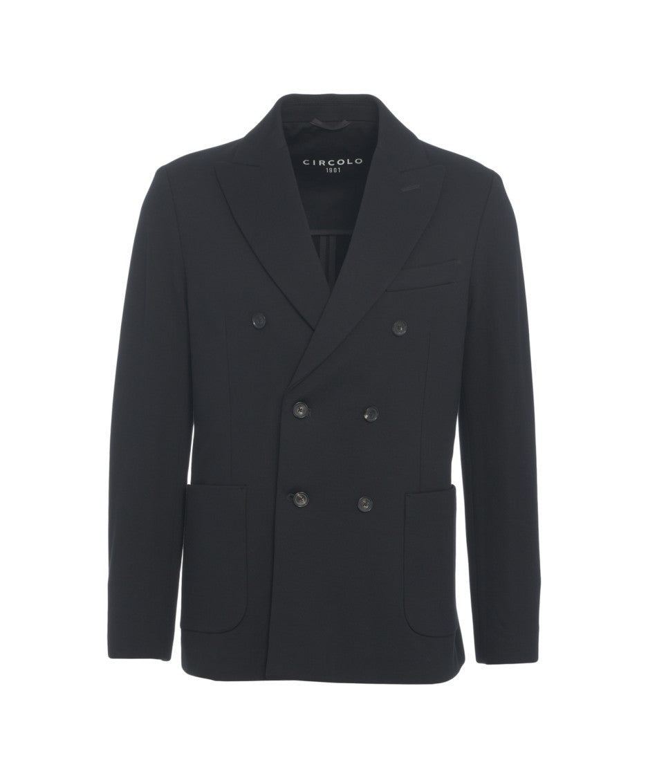 Circolo 1901 Double-Breasted Knit Texture Blazer With Wide Lapels
