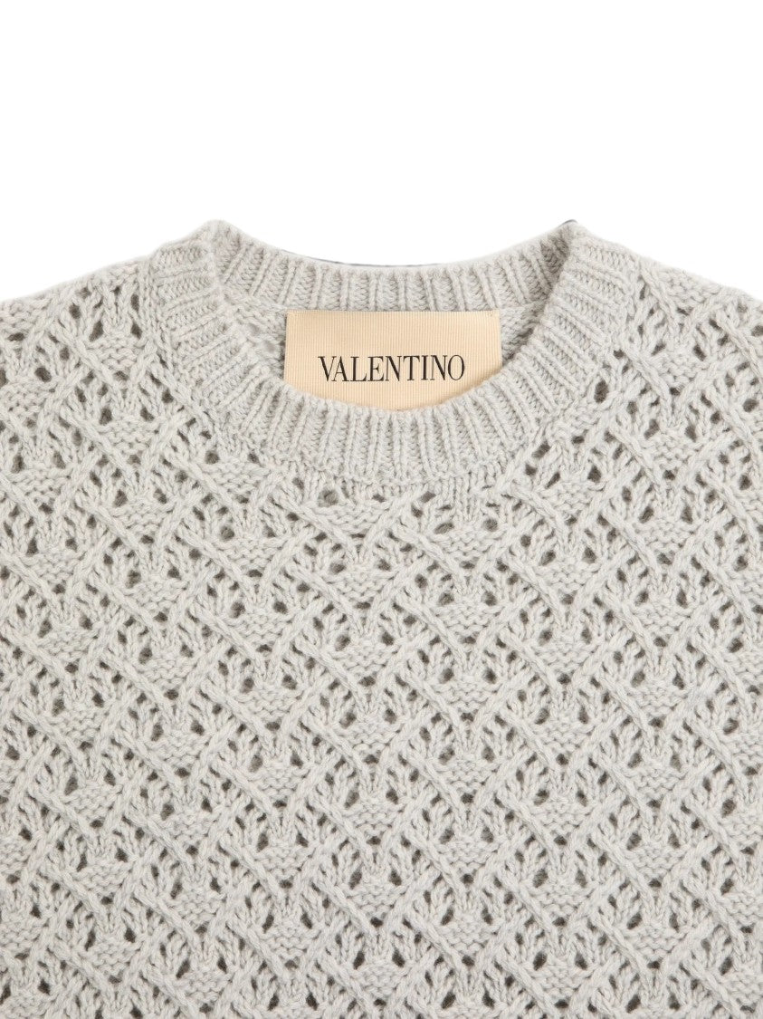 Valentino Perforated Diamond Knit Wool And Cashmere Jumper With Metallic Detail