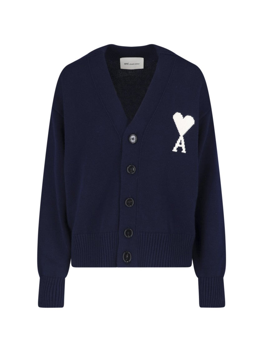 Ami Paris Blue Ami De Coeur Wool Cardigan