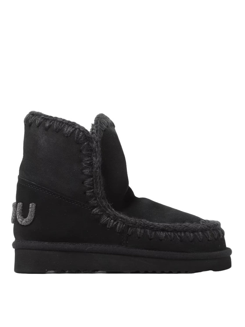 Mou Glitter-Embellished Black Sheepskin Ankle Boots