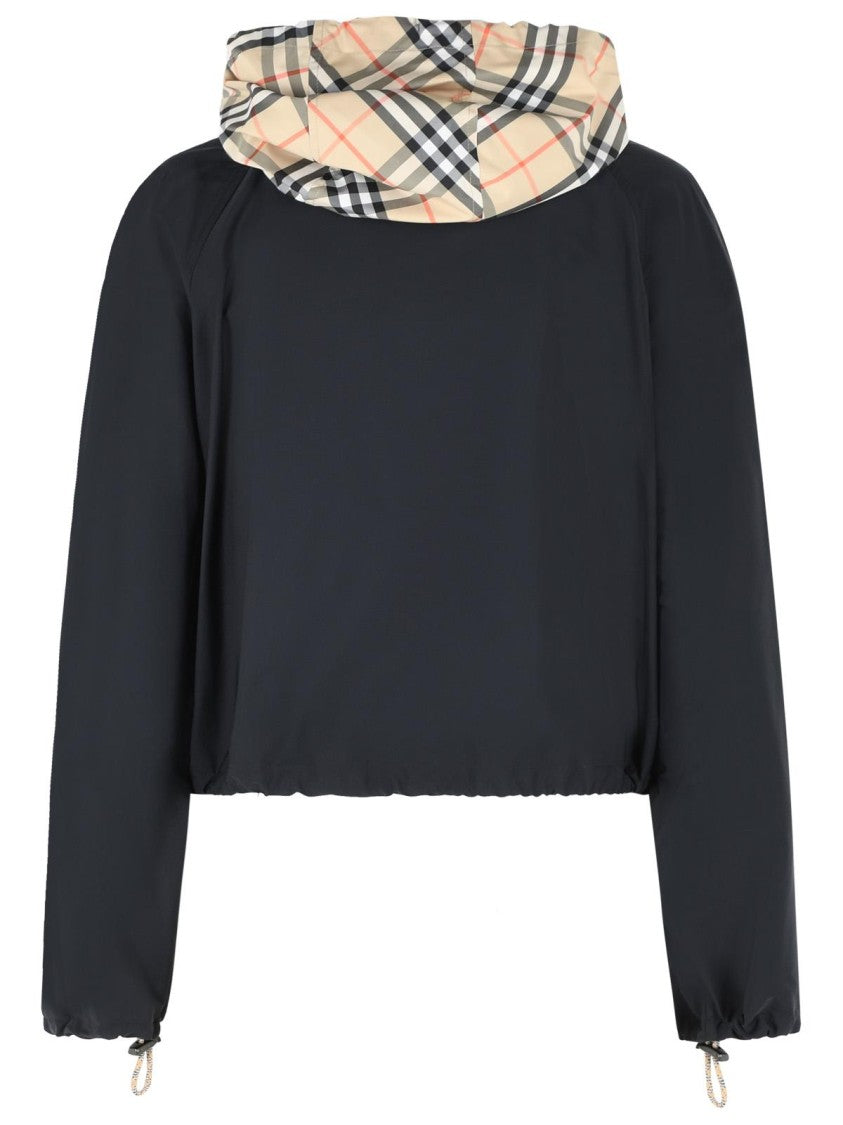 Burberry Cropped 'Newcott' Black Polyamide Hooded Jacket