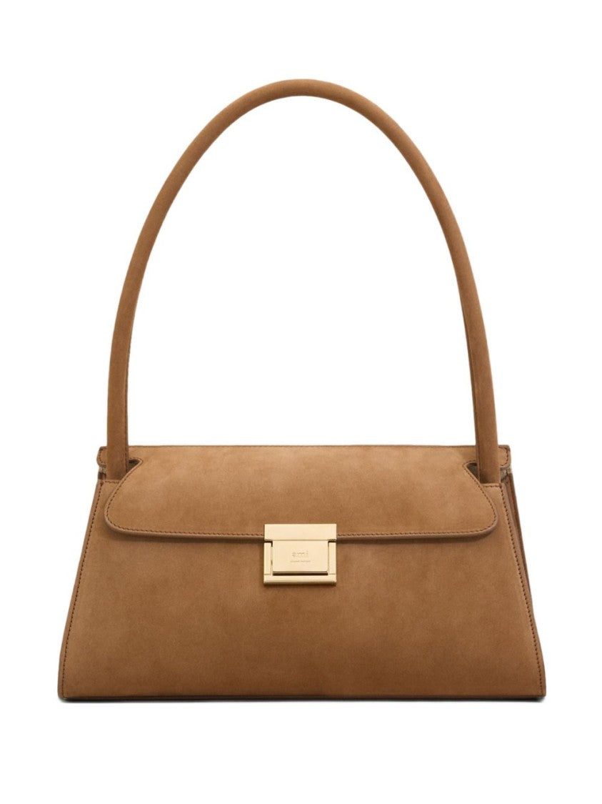 Ami Paris Brown Studs Suede Shoulder Bag