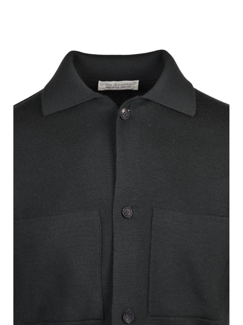 Filippo De Laurentiis Military Green Extrafine Merino Wool Knit Blazer