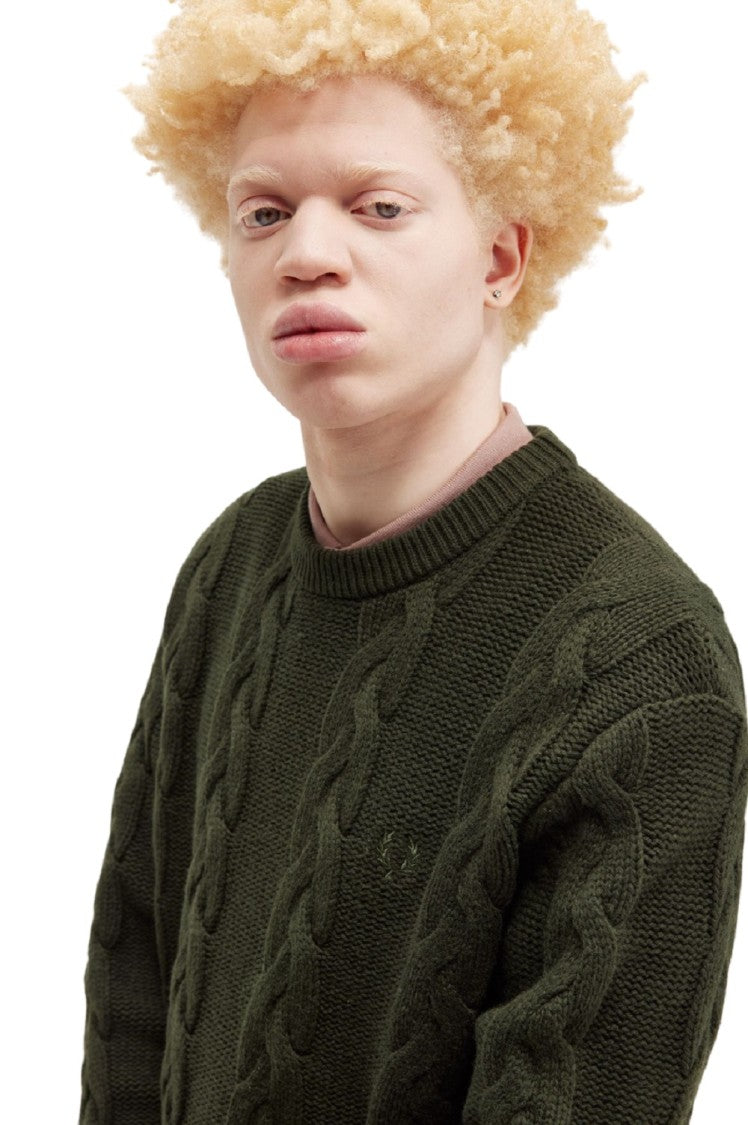 Fred Perry Green Cable Knit Sweater