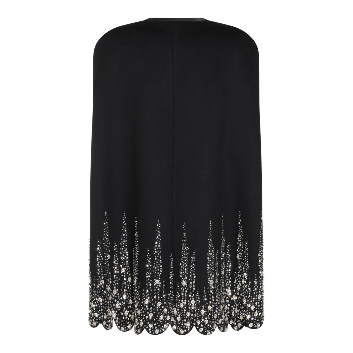 Valentino Midi-Length Cape With Round Collar And Intricate Hem Embellishments
