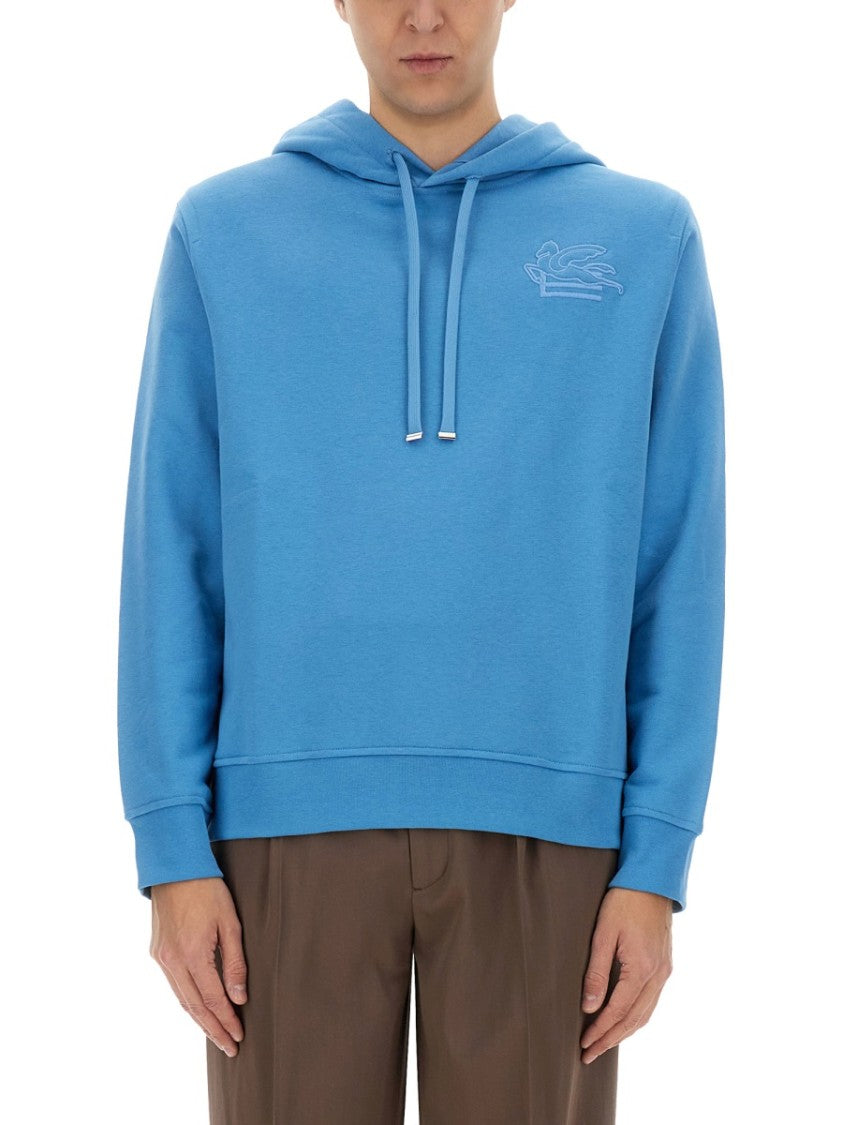 Etro Relaxed-Fit Blue Hoodie With Adjustable Drawstring