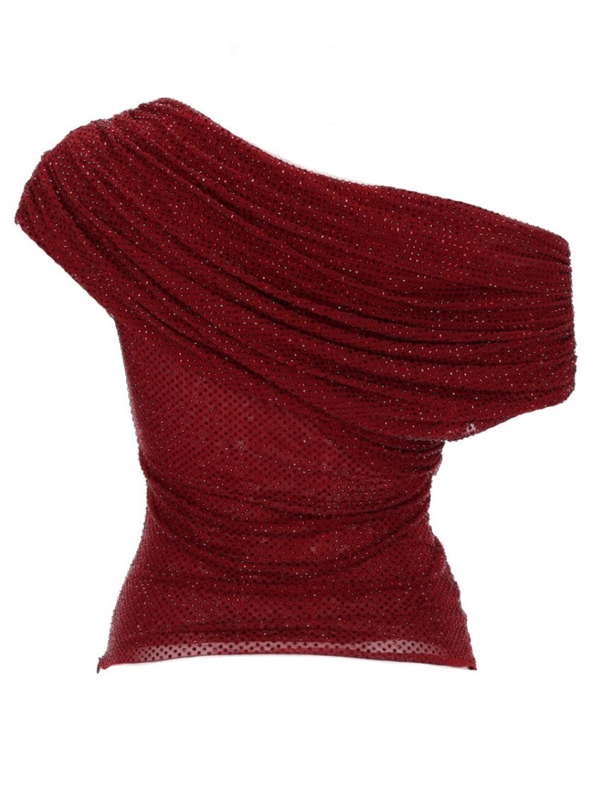Self-Portrait Asymmetrical Single Off-Shoulder Draped Polyester Blouse