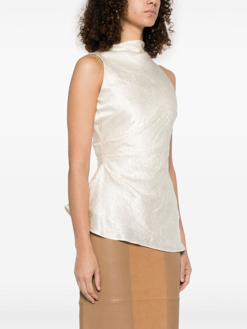 Alexander Mcqueen Draped Light Beige Top With Mock Neck And Concealed Zip