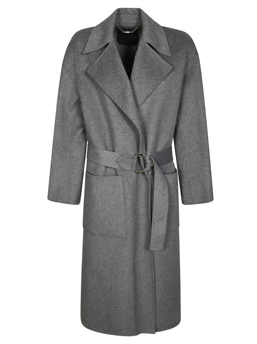 Liujo Mid-Length Liujo Coat With Wide Lapel And Belted Waist
