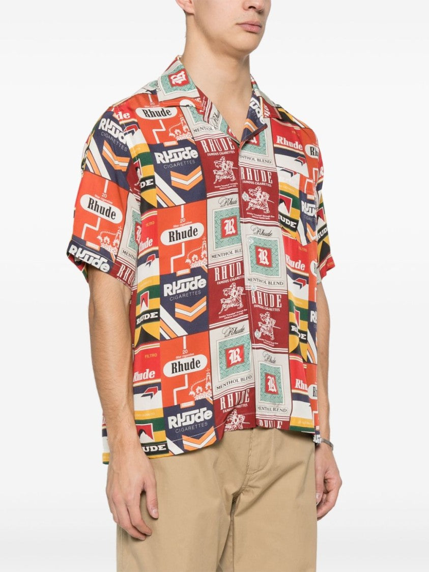 Rhude Red/Multicolour Silk All-Over Cigarette Print Shirt